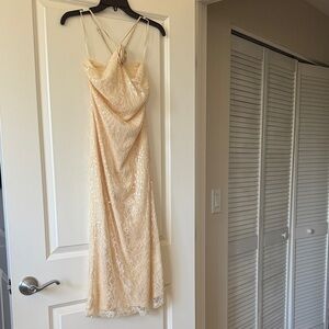 Elegant Cream Lace Midi Dress